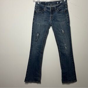 MISS ME Jeans BootCut Medium Wash Cross Distressed Jeans Women's Sz29 Rhinestone
